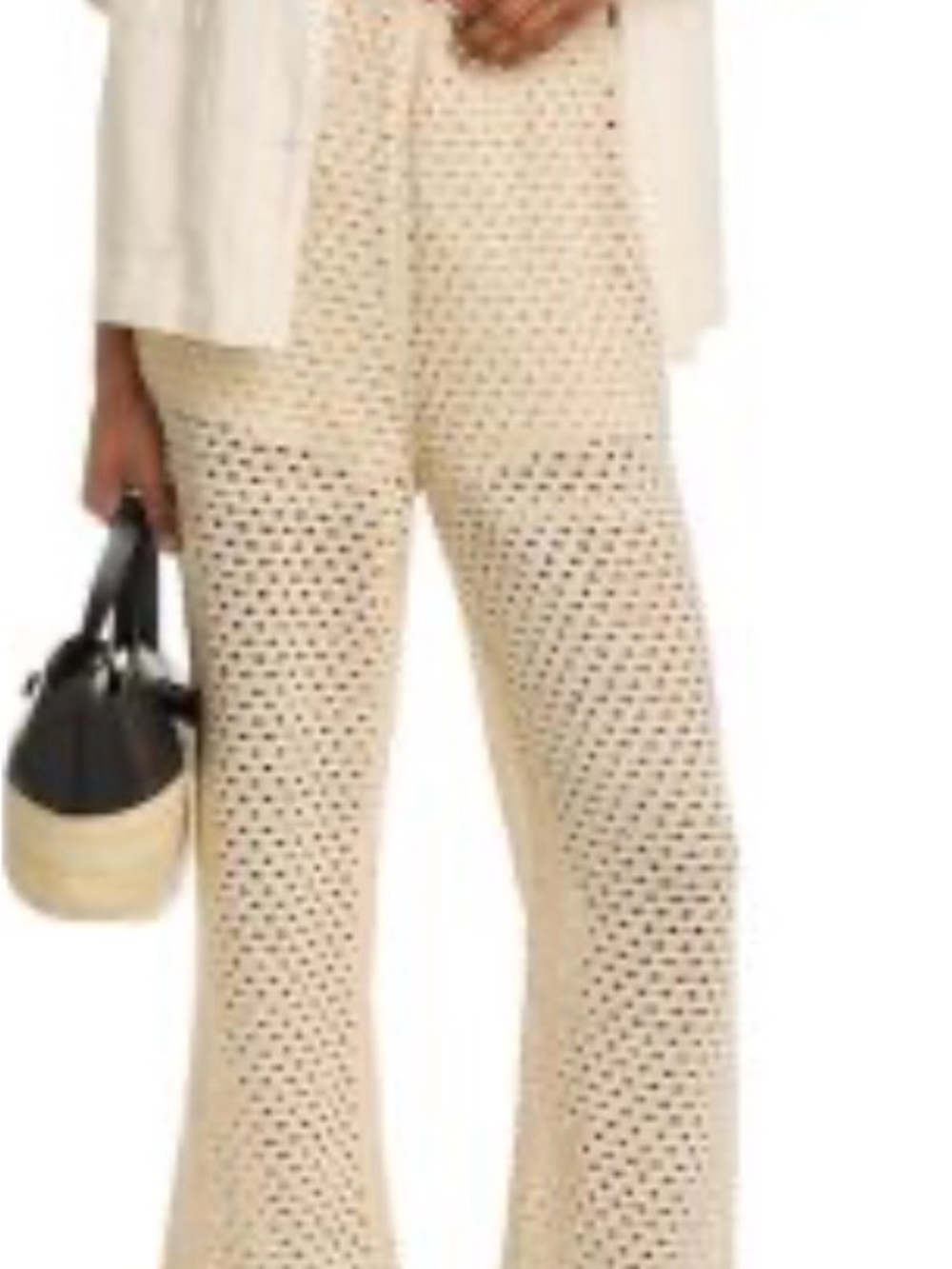 Aqua Cream Crochet Wide-Leg Pants